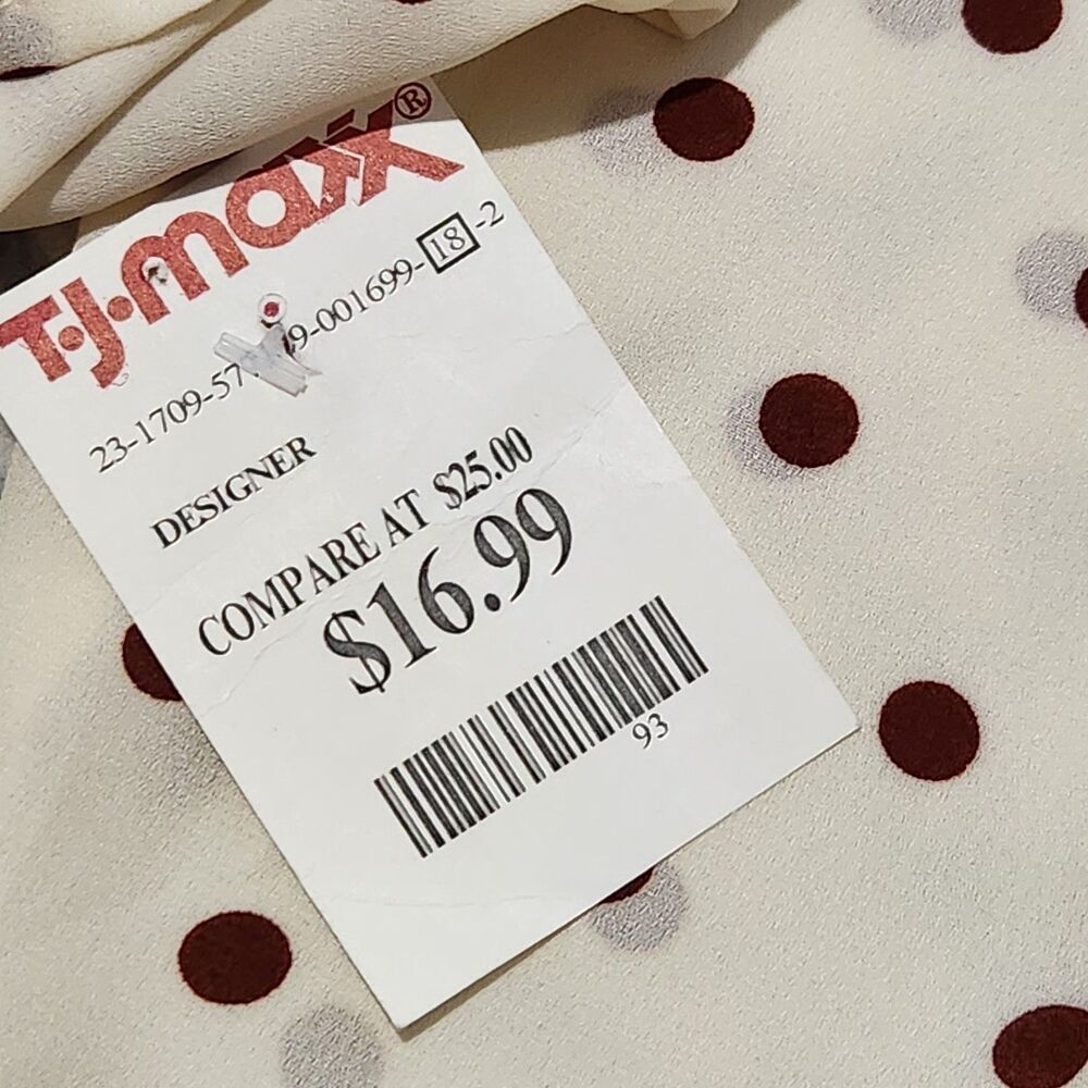 Sahara Top Size 7 Sheer Lightweight Longsleeve Ivory Color Red Polka Dots Print - Picture 12 of 12